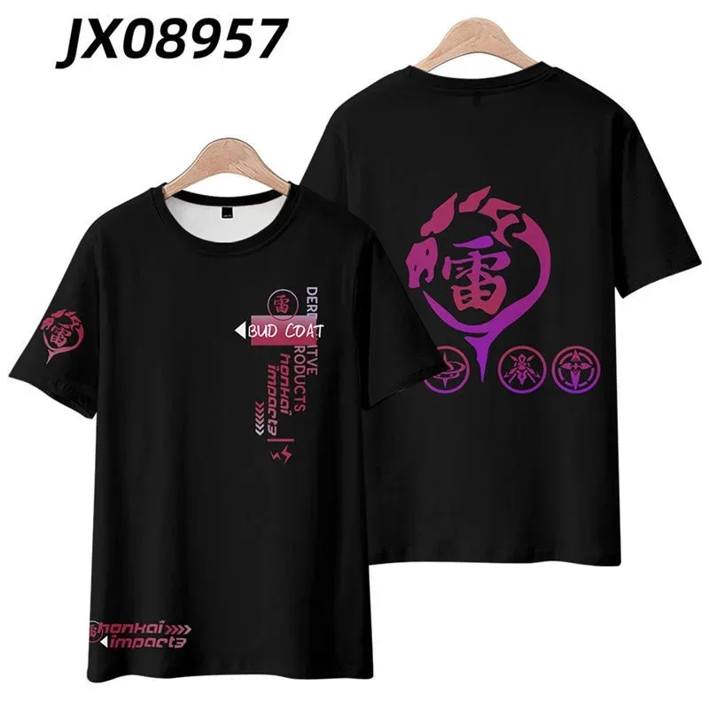 Honkai impact 3 raiden mei character style 3d printing T-shirt summer fashion around neck short sleeve popular game streetwear