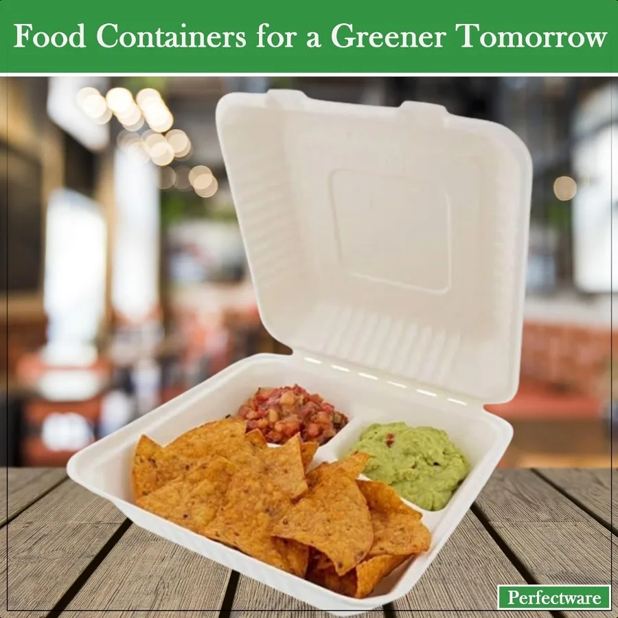 Compostable Takeout Boxes 9x9 To Go Containers 100 Pack - 3-Compartment ...