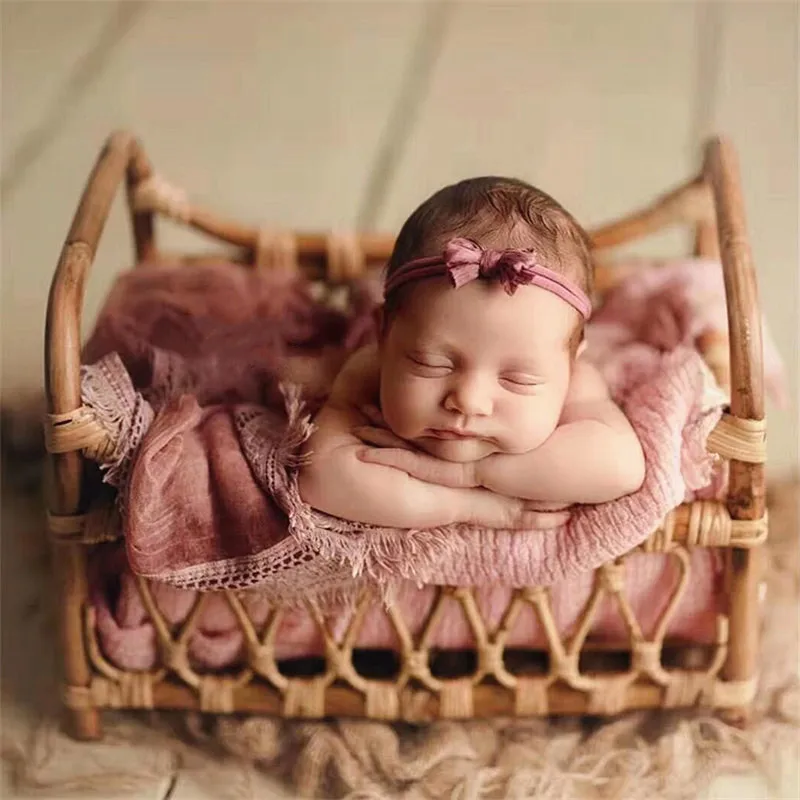 Newborn Photography Props Infant Woven Rattan Basket Vintage Baby Photo