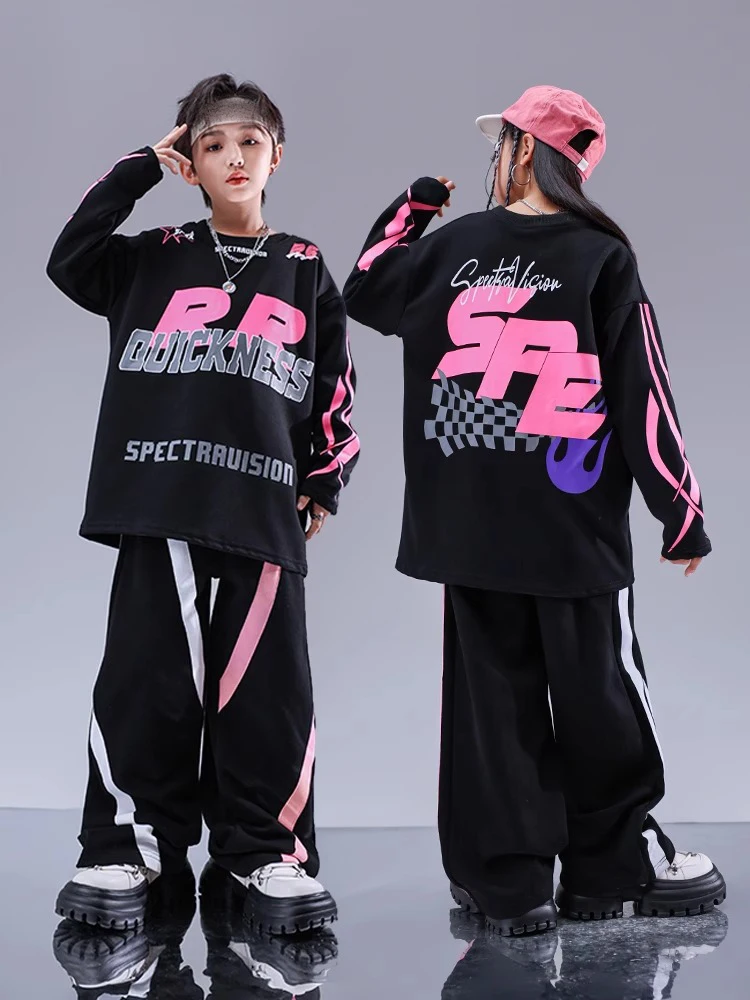 Jazz Modern Dance Costumes For Girls Loose Shirts Cargo Pants Suit Boys Hip Hop Street Dance Wear Stage Clothes DQS14623