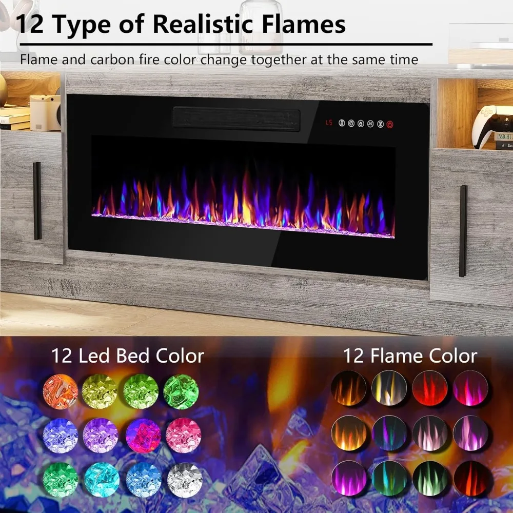 70" Entertainment Center with LED Lights,Remote Control,TV Media Console,Fireplace TV Stand with 36" Fireplace Up to 80" TVs 4