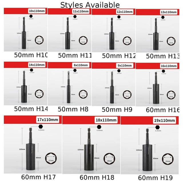 1Pc 110mm Deepen Socket Wrenches Hexagon Nut Set Socket Adapter Driver Drill Bit H8-H14 For Home DIY Carpentry Auto Parts Tools 6