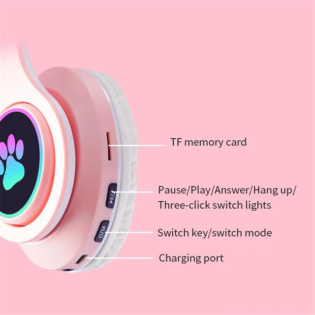 ecouteur Bluetooth Cat Ear pour enfants, lumière LED, flash stéréo – Image 3