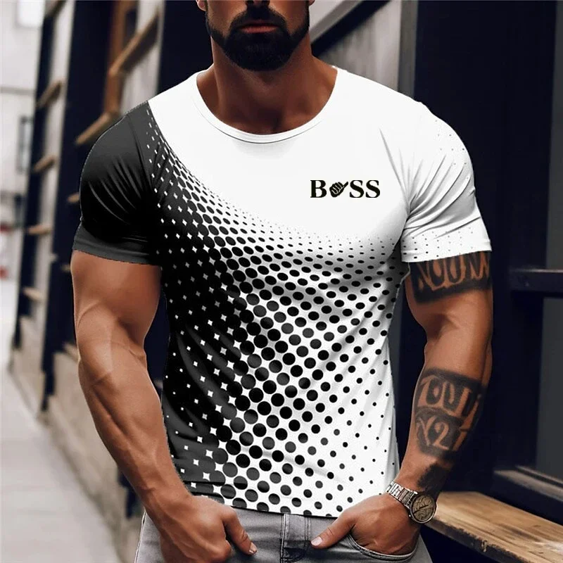T-Shirt Da Uomo Casual Nuova Estate 2024 Boss Polka Dot Stampa 3D Oversize Street Fashion Girocollo Manica Corta Da Uomo Y2K