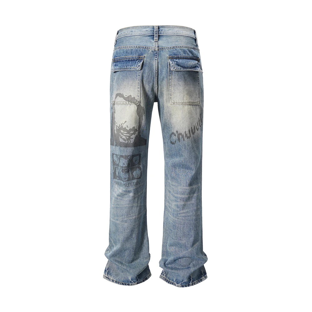 SAINT OF MICHAEL Fashion Streetwear Best Quality Vintage Hole Printed Jeans Casual Loose Zipper Trousers Pants For Men Woman