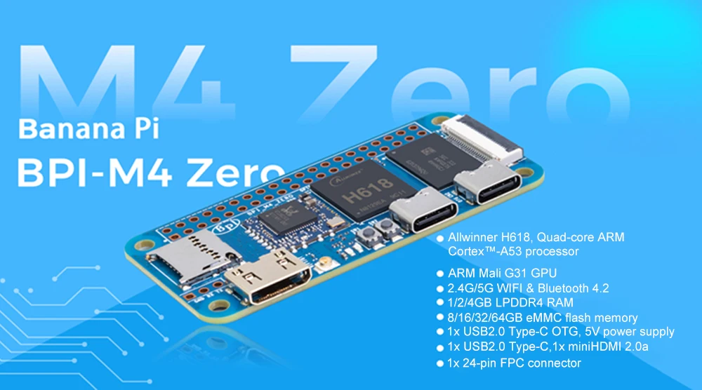 Banana Pi BPI-M4 ZERO Allwinner H618 Quad-core ARM Cortex-A53 Processor 2.4G/5G