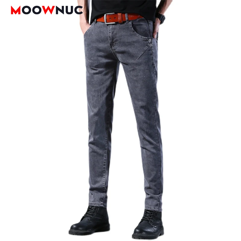 

Мужская одежда на весну, мужские джинсовые брюки, новинка 2022, осенние спортивные брюки, повседневные облегающие плотные рабочие брюки, 38 MOOWNUC