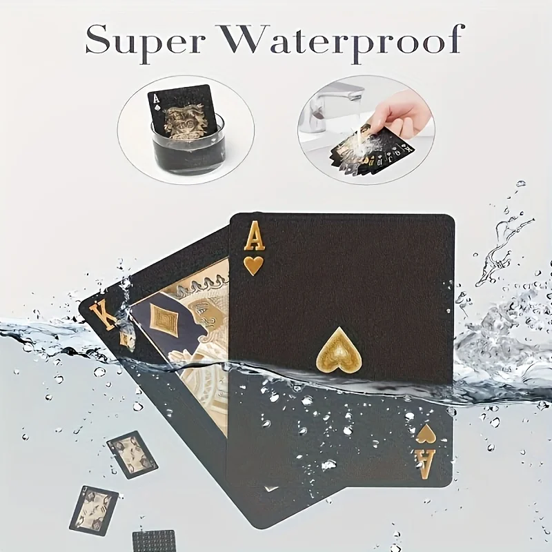 Waterproof Black & Golden Foil Playing Cards - Durable Plastic Poker Deck for Tabletop Games