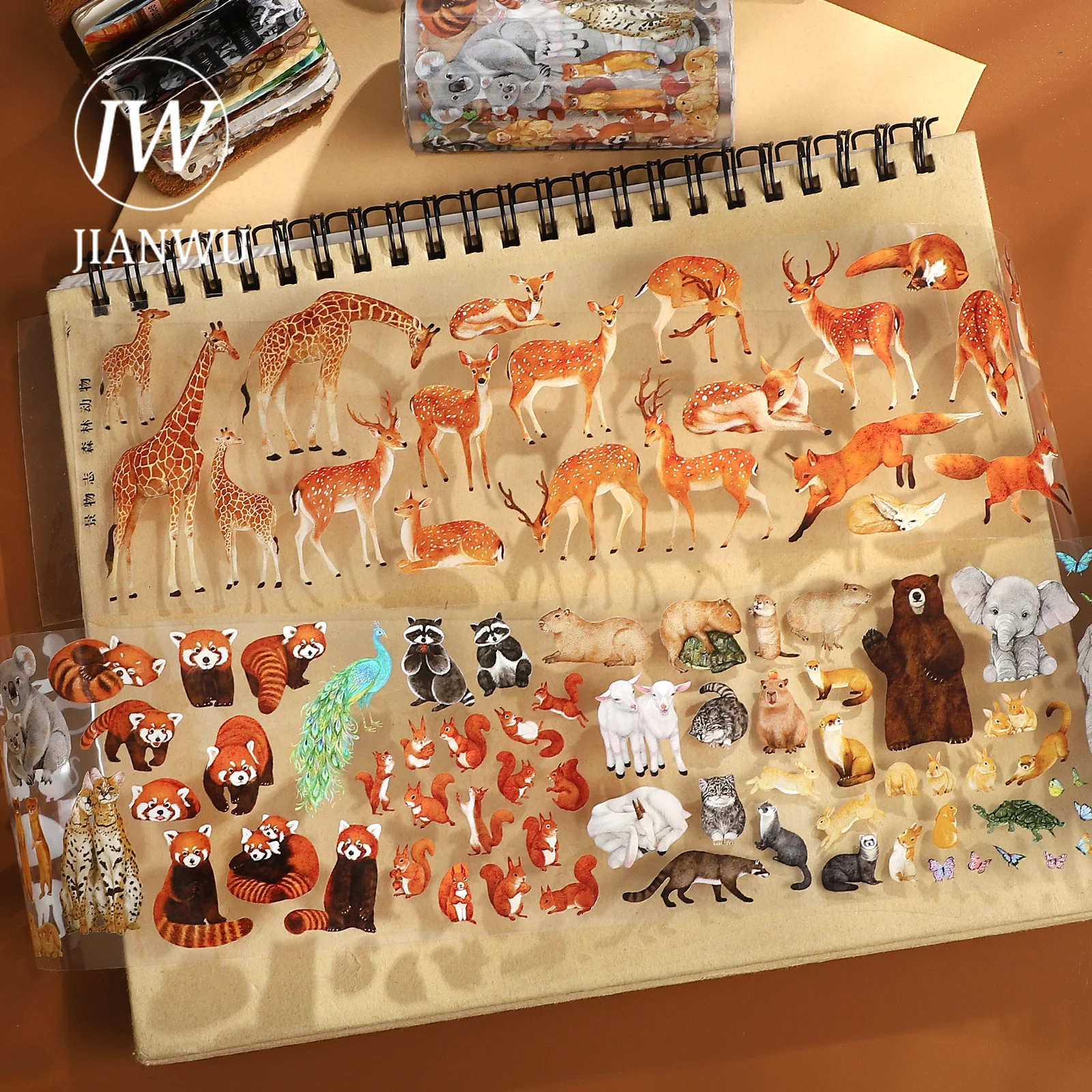JIANWU 70mm * 5m 빈티지 숲 동물 풍경 재료 콜라주 스크랩북 PET 테이프 크리 에이 티브 DIY 저널 문구
