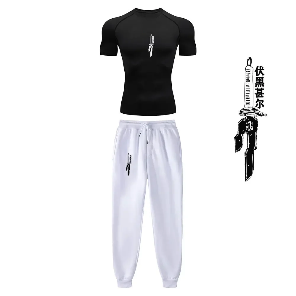 Anime Jujutsu Kaisen Compression Set Performance GYM Set Men's Athletic Workout Quick Dry Shirts + Sweatpants Unisex Sportwear
