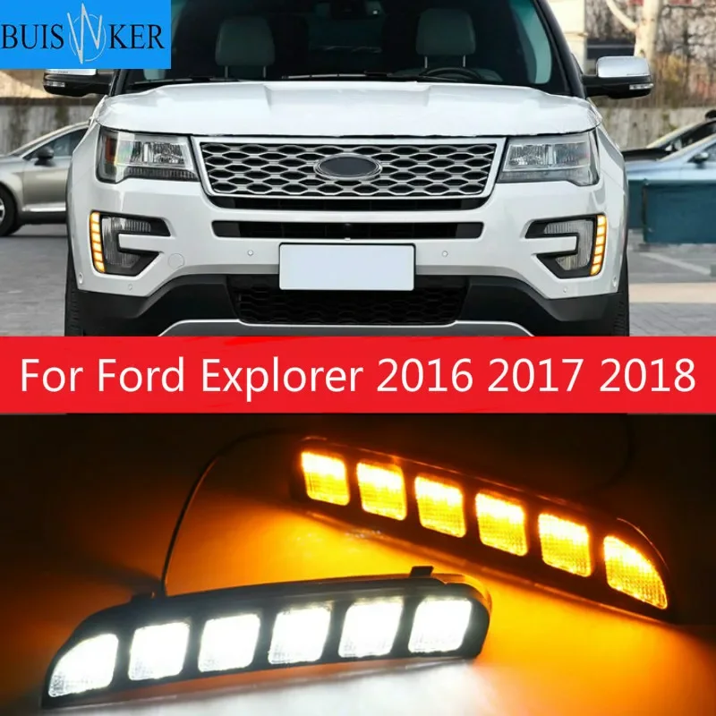 

Для Ford Explorer 2016 2017 2018 светодиодный дневные ходовые огни 12В дневные ходовые светильник Дневной светильник противотуманной фары с поворотов и затемнения стиль реле