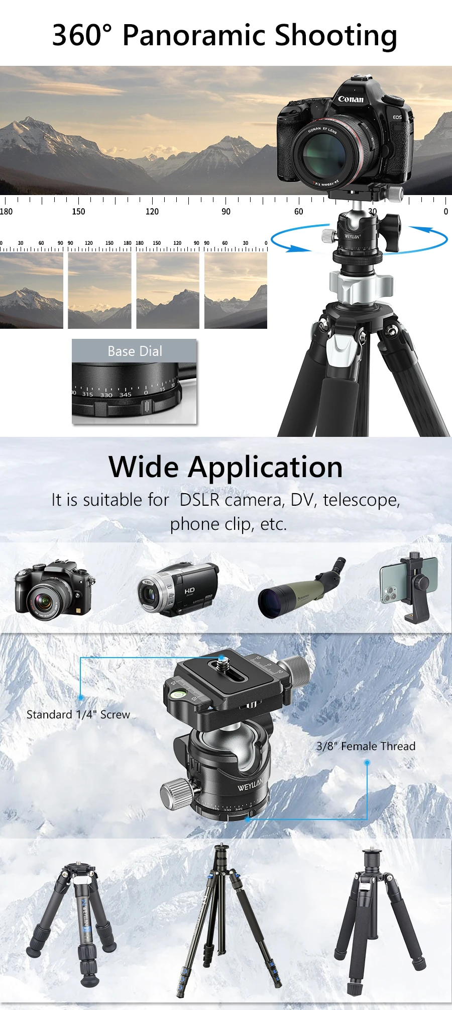 EH30S Tripod Head Universal Ball Head ow Gravity Center 360 Panoramic Video Ball
