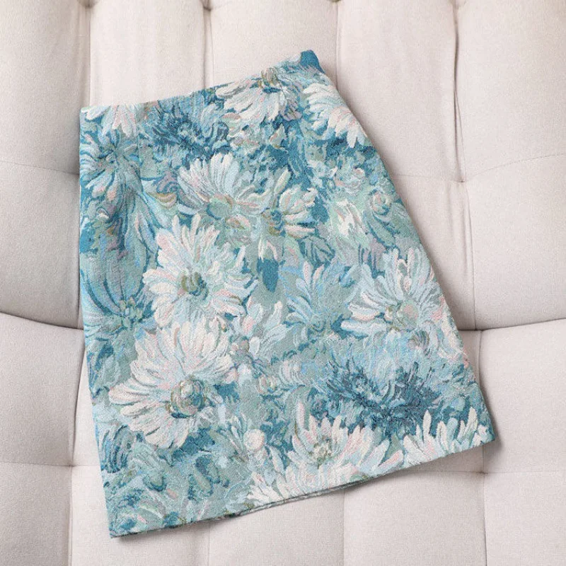 satin midi skirt Oil Painting Flower Print French Elegant Temperament Skirt 2022 Spring and Summer New High Waist Split A-line Bag Hip Mini Skirt tartan skirt Skirts