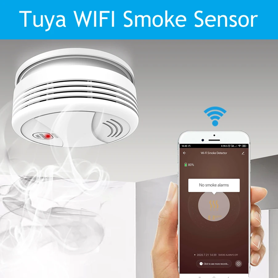 Smoke Alarm Tuya WiFi Smoke Detector Alarm Smart Fire Protection 90dB Smoke Alarm Sensor Home Security System work with Tuya Smart Life APP