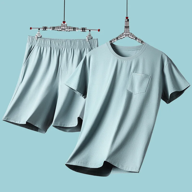 Men's Home Wear Pajamas Set Summer Pure Cotton Thin Short Sleeve Casual Breathable 2022 New Fifth Pants