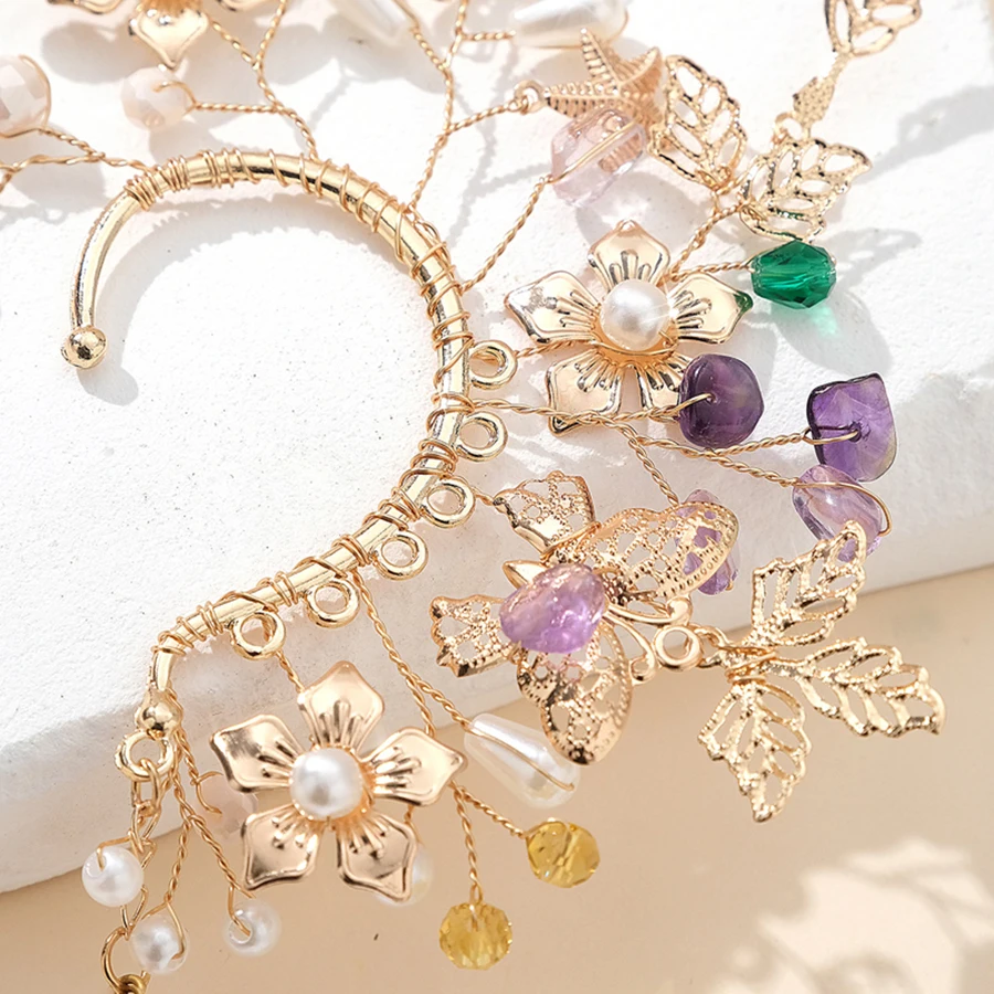 Earring Clips 1PCS Chic Ear Cuff Baroque Leaf Cosplay Fairy Earring Clips for Women Girls Wedding