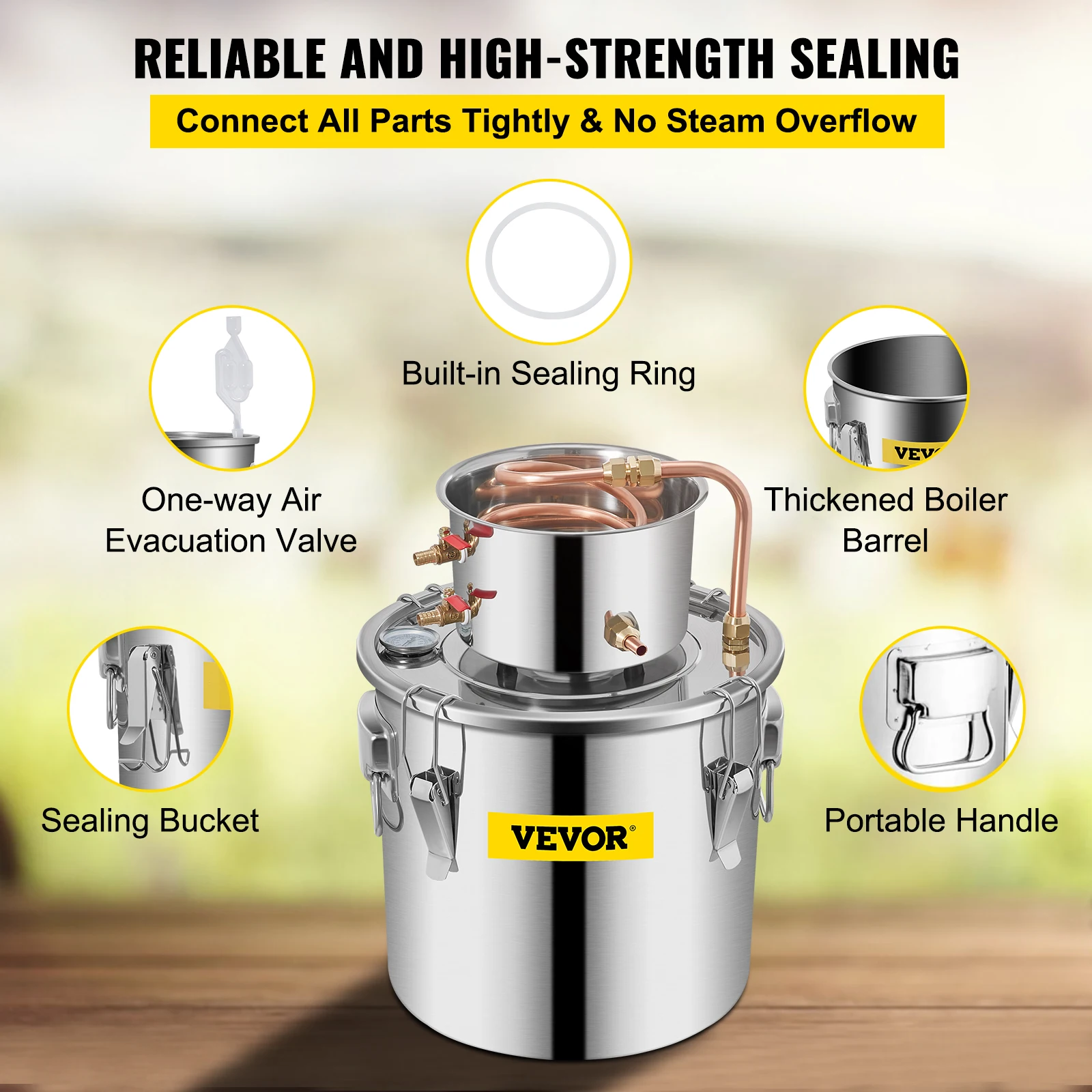 VEVOR 3/5/8 Gal Water Alcohol Distiller, Distillery Kit w/Circulating Pump, Alcohol Still Copper Tube, w/Build-In Thermometer 6