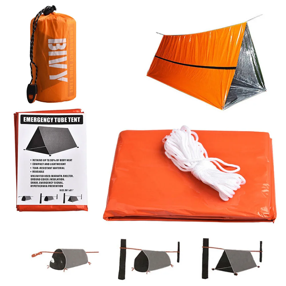 2 Person Emergency Shelter Survival Bivy Tube Tent Kit Thermal Blanket SOS Sleeping Bag Waterproof Survival Equipment emergency tent