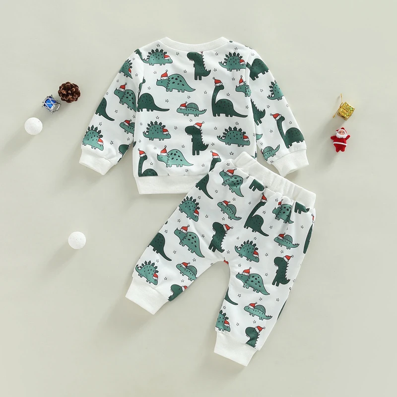 -10-10 Lioraitiin 0-3Years Toddler Baby Boy Girl 2Pcs Autumn Clothing Set Long Sleeve Animal Dinosaur Printed Top Long Pants