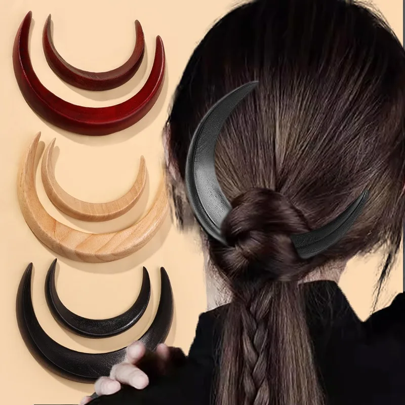 Hair Comb Hair Accessory Hair Clip Hair Headdress Hair Stick Pearl Hairpins Handmade Wooden Moon Hairpin Crescent Shaped Handcarved Hair Fork Elegant Premium Feel Upper Chord Moon Sandalwood Hair Clip