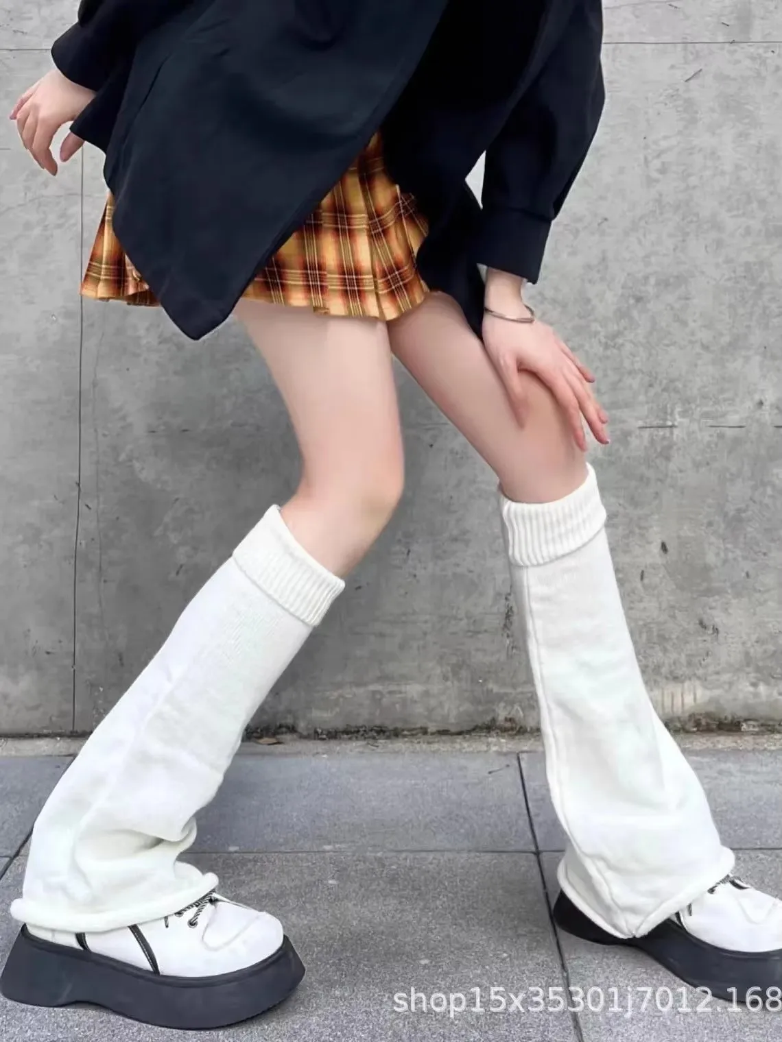 Herbst- und Winter-Beinwärmer, breite Beine, schwarz-weiße Lolita-Socken für Damen, Streifensocken – Detail 5