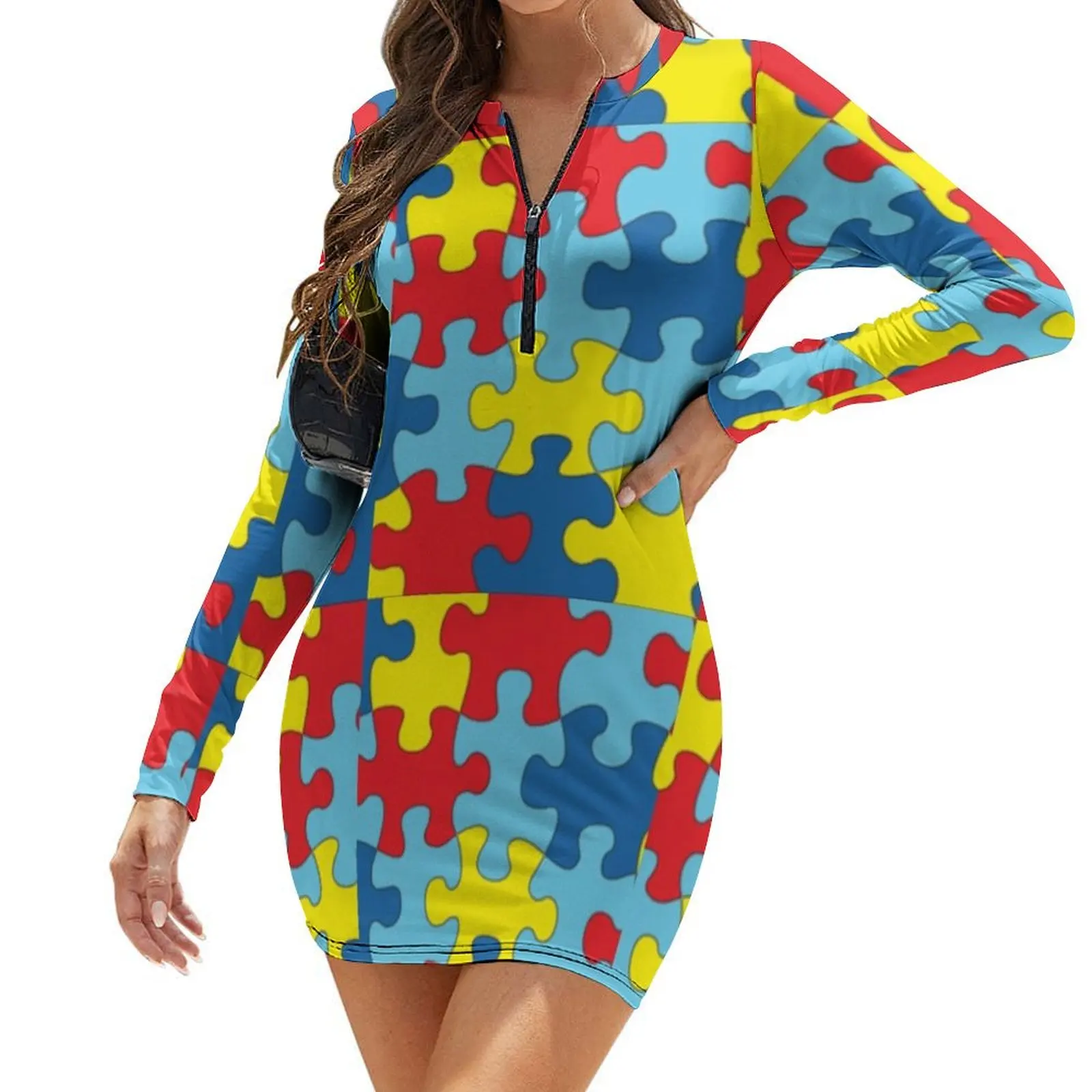 

Autism awareness puzzle pieces Long-Sleeve Bodycon Dress womens dress women formal occasion dresses
