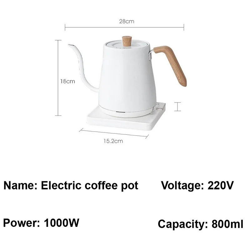 110V/220V Electric Kettle Gooseneck Hand Brewed Coffee Pot Office 304 Stainless Steel Quick Kettle Teapot Auto Power Off 800ml 6