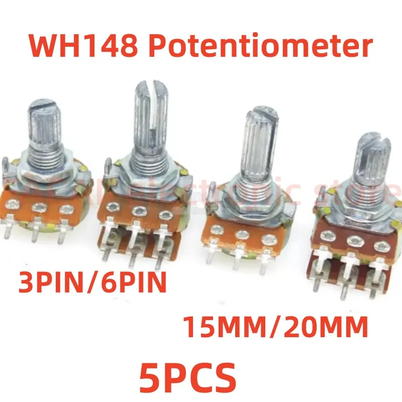 5pcs/lot WH148 Potentiometer Single Linear with knobs 1K 2K 5K 10K 20K 50K 100K 250K 500K 1M 2 sets wh148 1k 10k 20k 50k 100k 500k ohm 15mm 6 pin linear taper rotary potentiometer resistor for arduino with ag2 white cap