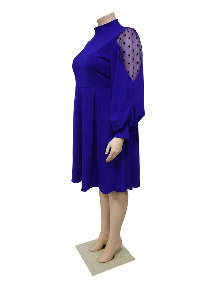 Wmstar Plus Size Dresses Women Solid Casual Mesh Long Sleeve Midi Dress Elegant Streetwear Party Dress Wholesale Dropshipping