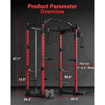 Power Cage MultiFunctional Power Racks for Home Gym with Cable Crossover System 1600LBS Weight Capacity Fitness Squat Rack for 6