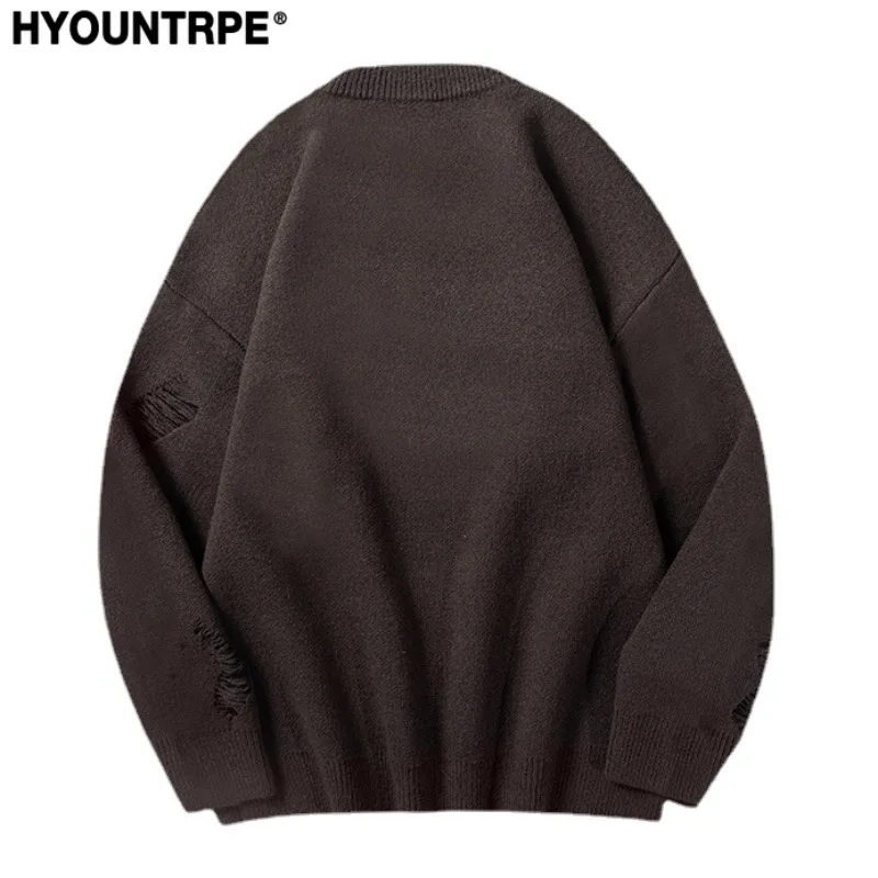 Hip Hop Knitted Anime Oversized Sweater Mens Ripped Sleeve Pullover Streetwear Unisex New Casual Loose Sweaters Jumpers Knitwear