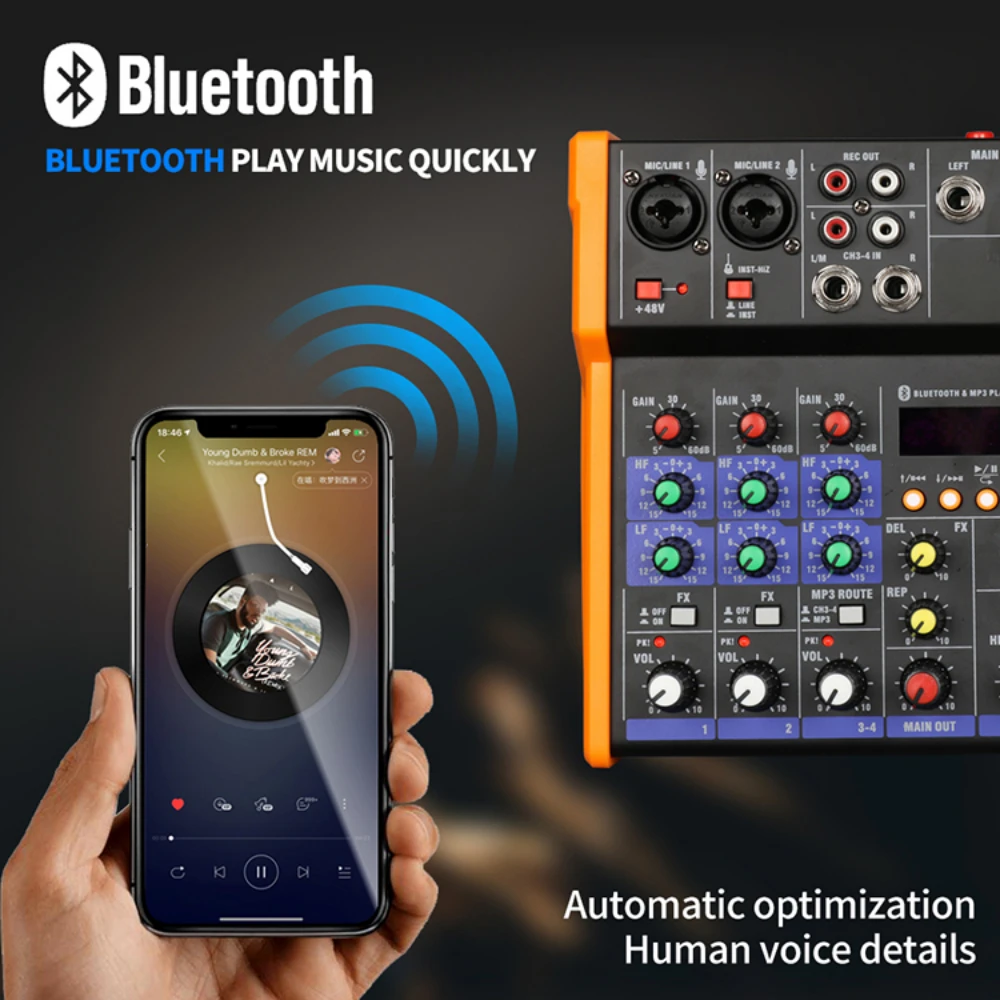 Audio Mixer Console with Microphone Portable Mini 4 Channel Sound Card Mixer Soundcard Amplifier Karaoke Dynamic Condenser Hot