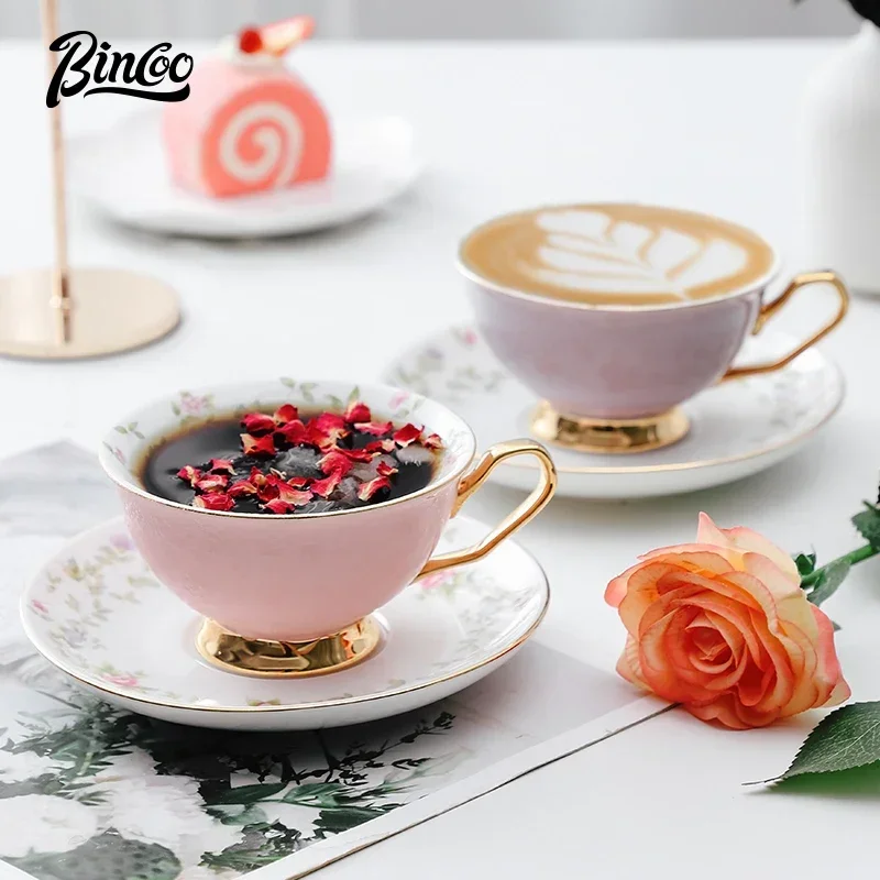 Bincoo European Bone China Coffee Cup Set Pink Bird Creative Ceramic Phnom Penh Afternoon Tea Cup & Saucer Nice Gift