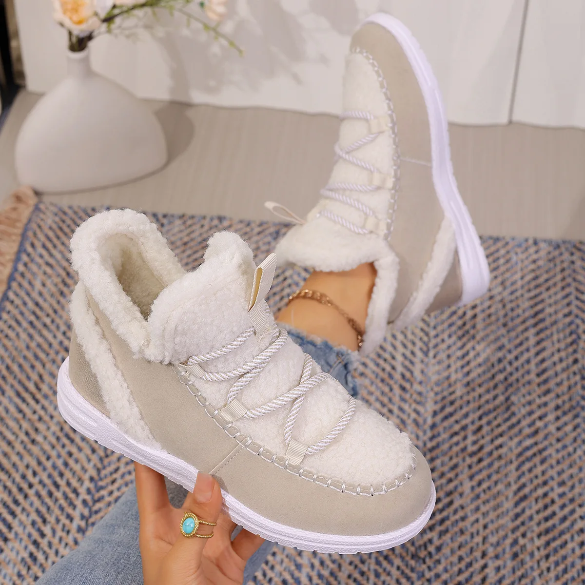 Women's New Winter Thick-soled Snow Boots, Women's Plush Plush Large Size Cotton Shoes, Casual and Comfortable High-top Shoes