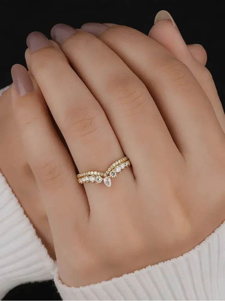 خاتم تاج فضة 925 مطلي باللون الذهبي