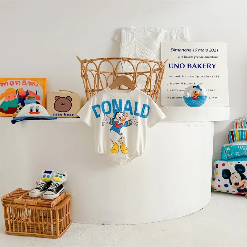 Baby Girl Boy Jumpsuit Romper Sock Hat Newborn Clothes Set Cotton Cartoon Daisy Donald Duck Infant Toddler Bodysuit Outfit K618 3