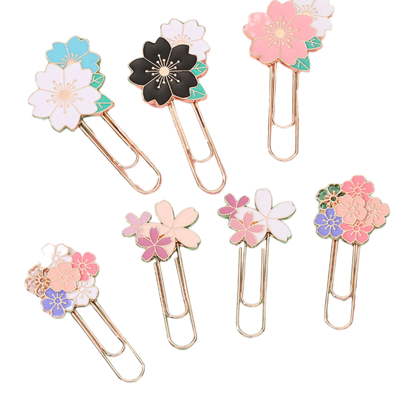 

7pcs Rustproof Metal Anti Fade Paper Clips Exquisite Students Cute Practical Cherry Blossom Scrapbooks For Office Supplies