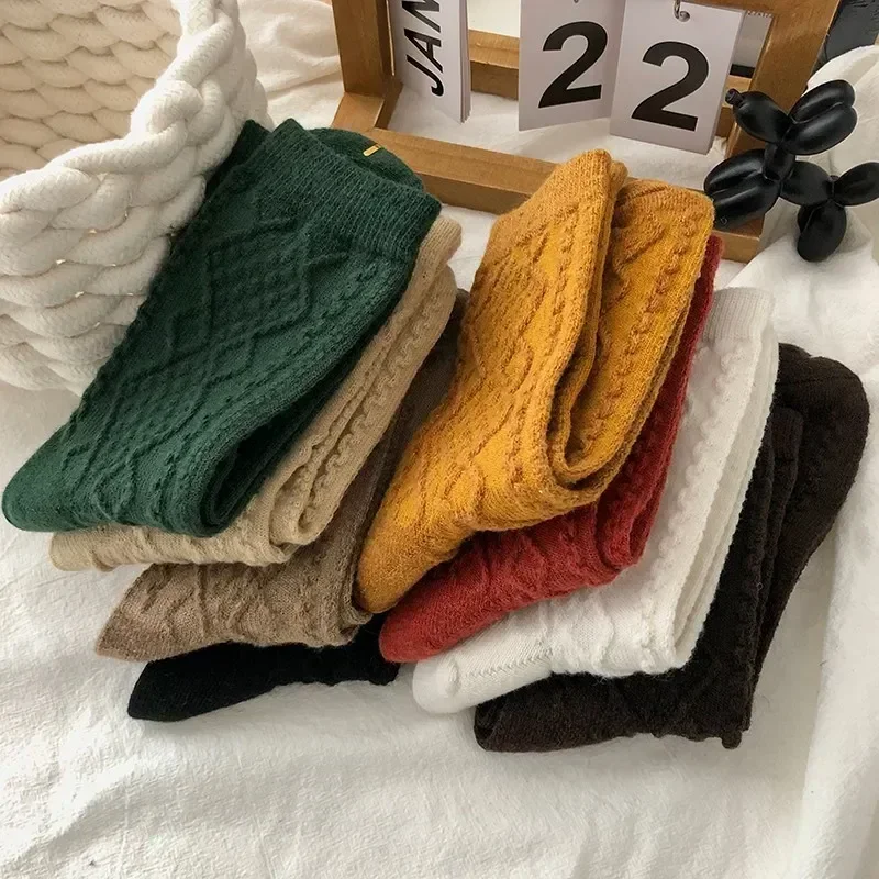 

Однотонные модные шерстяные теплые носки Harajuku, женские осенние кашемировые японские длинные зимние теплые толстые