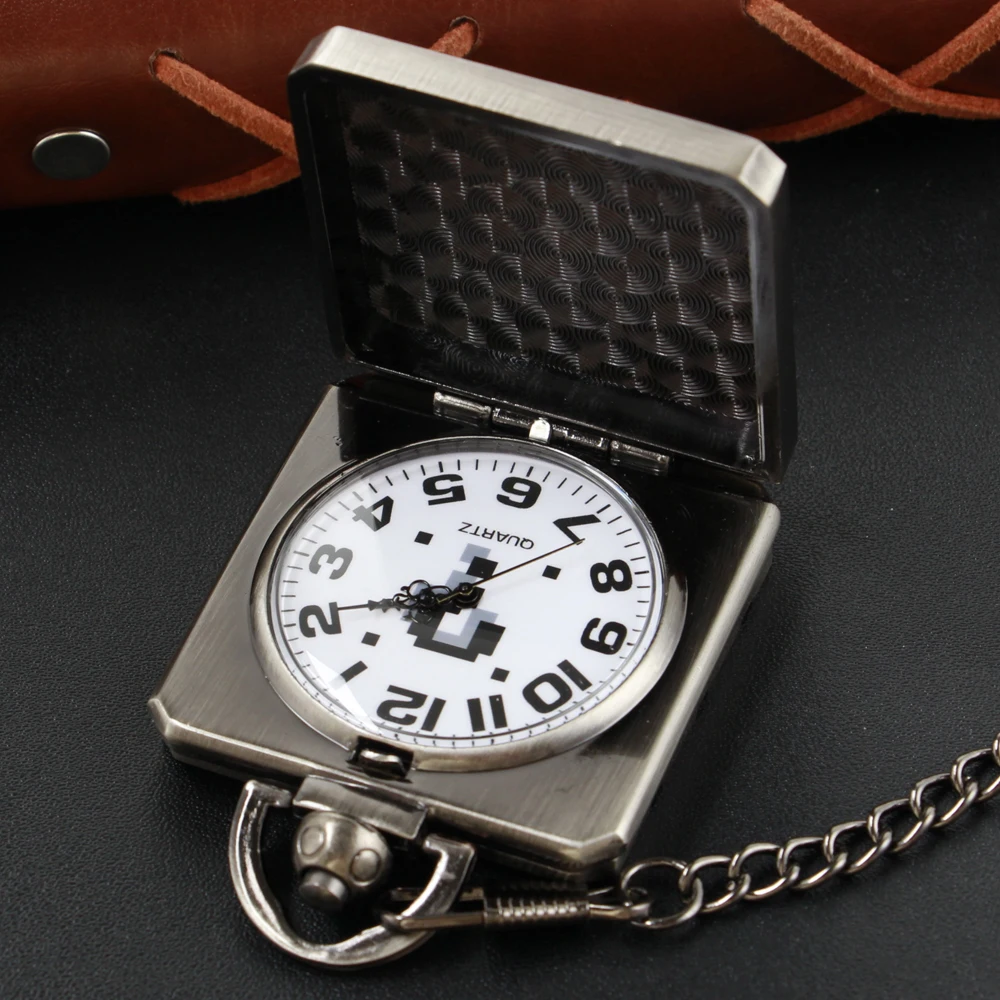 Cinza grande jogo em relevo relógio de bolso de quartzo retro steampunk colar roman digital dial universal para homem e mulher cf1169