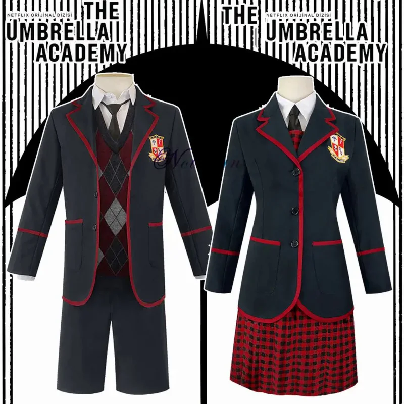 

New Comics The Umbrella Academy Cosplay Costume Men Woman Anime College School Uniform Jacket Shirt Dress