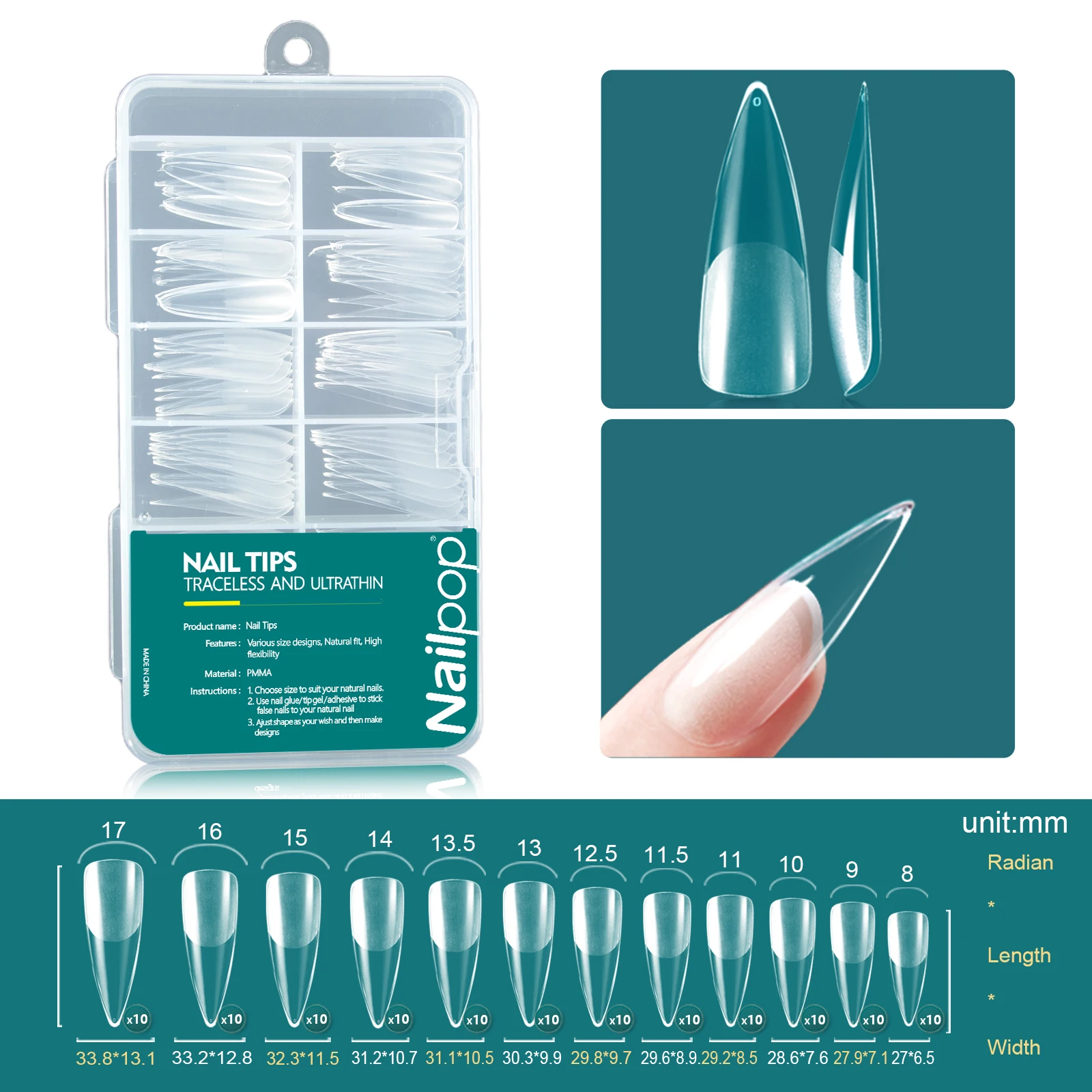 Nailpop 120pcs Acrylic Short Almond & Coffin Square Nail Extension Set