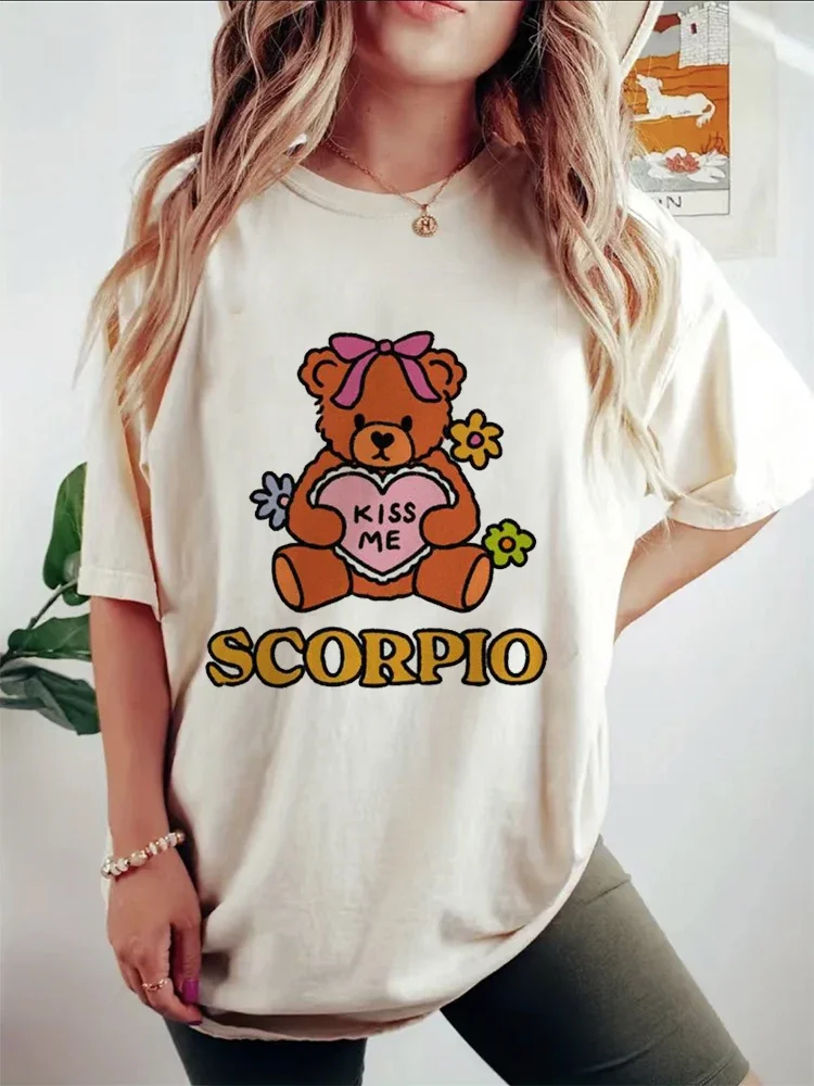 

Женская футболка с принтом, модная повседневная футболка в стиле 90-х с коротким рукавом, милый топ с принтом медведя Тедди, одежда, базовая футболка с принтом