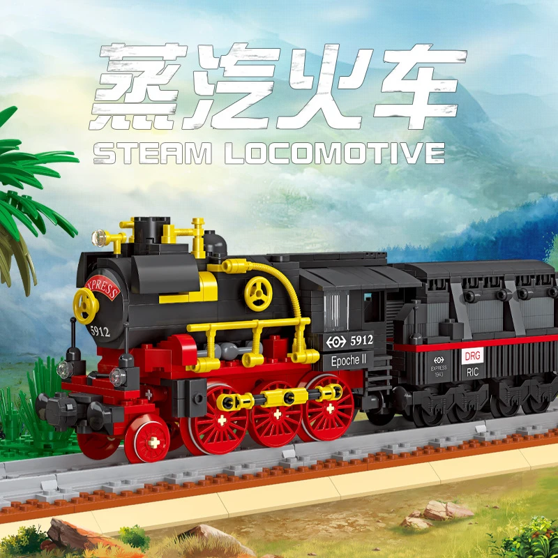 

Steam Locomotive Train Model MOC 20th Century Industrial Revolution Series Building Blocks Toys City Steampunk Era Scene Bricks