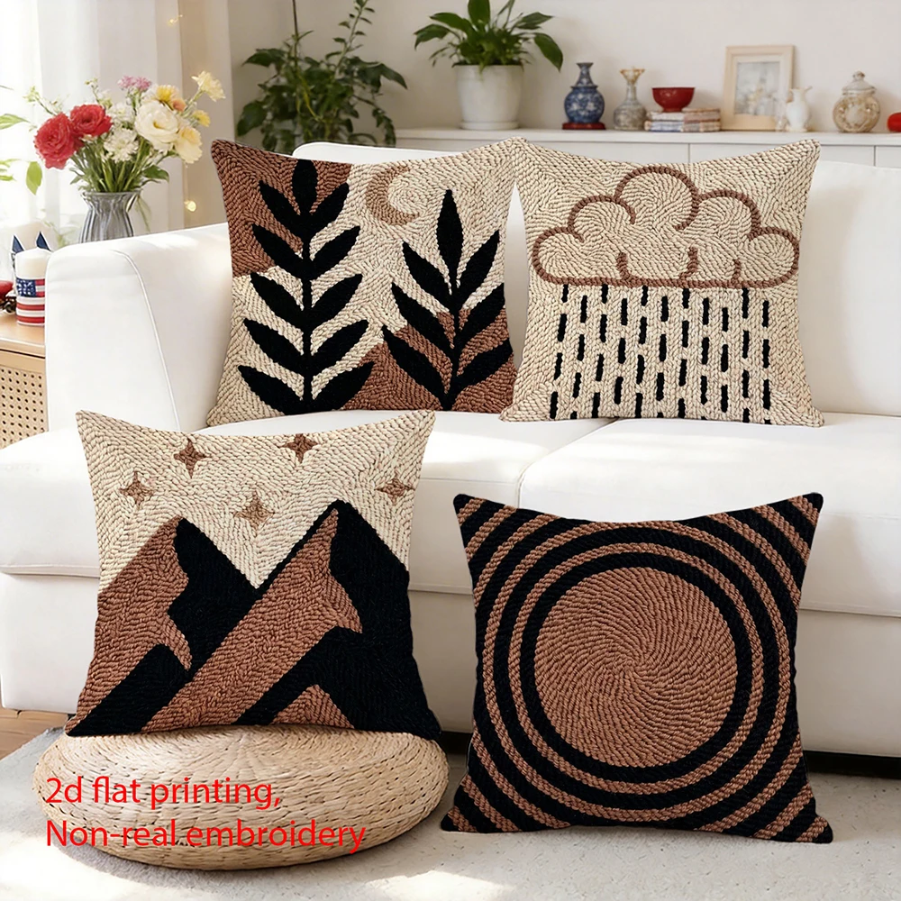1/4pcs 2D Flat- Rustic Mountain Star Punch Hooked Throw Pillow Cover Home farmhouse outdoor decoration cushion cover 2