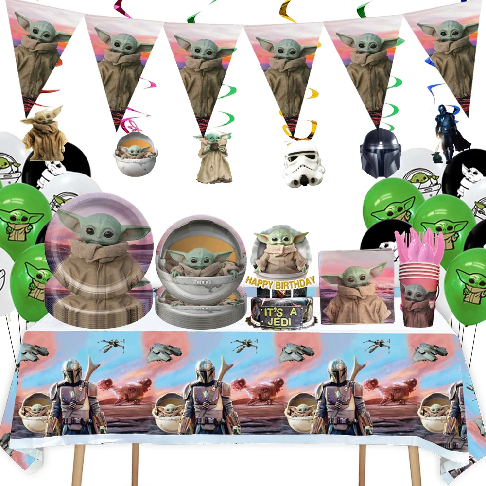 The Mandalorian Baby Yoda Party Supplies Piatti Di Carta Tovaglioli Per Tazze Stoviglie Tovaglia Yoda Baby Shower Decorazione Per Feste Palloncini