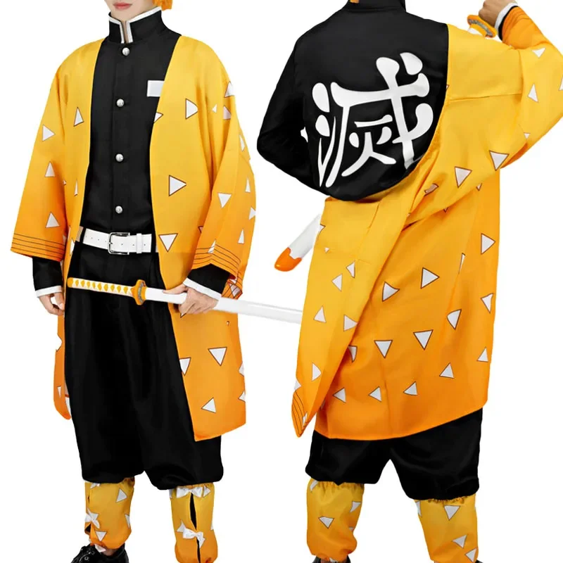 Adult / Kids Anime Agatsuma Zenitsu Cosplay Costume Wig Shoes Men Kimono Yellow Cloak Outfits cosplay jumpsuit cosplay wigs kids cosplay costume