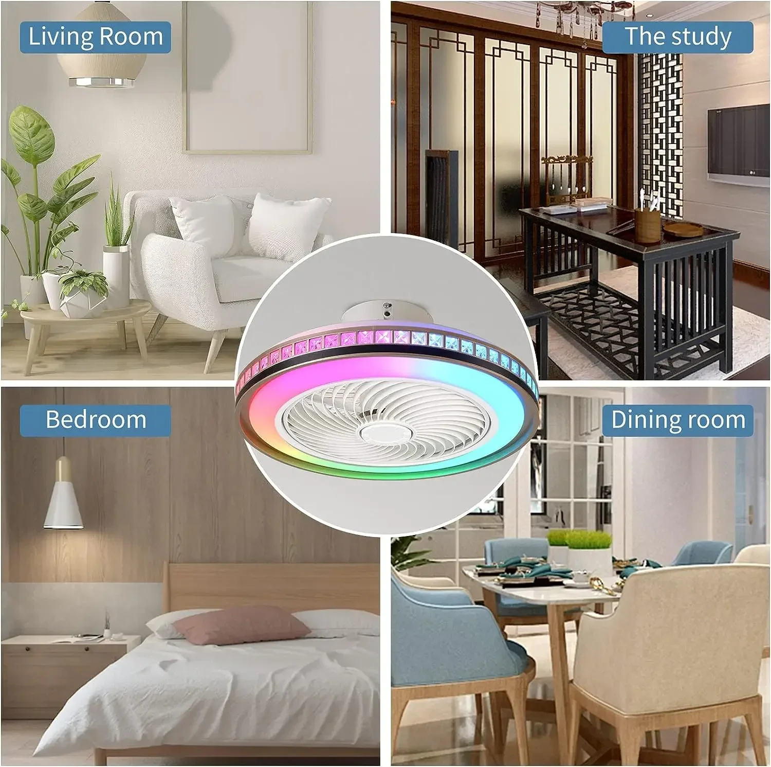 Ceiling Fan Chandelier 50CM With Led Light Remote Control Bluetooth Speaker Ventiliator Fan 6 Speed Wind Guide For Home Lghting