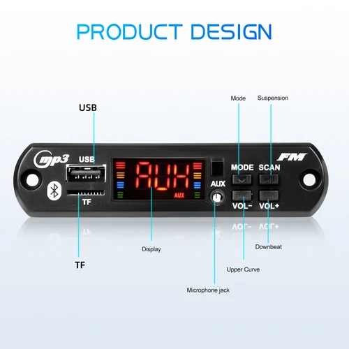 블루투스 5.0 앰프 MP3 디코더 보드, DIY 무선 통화 녹음 음악, USB TF AUX FM 라디오 폴더 전환, 80W, 12V, 40W 4