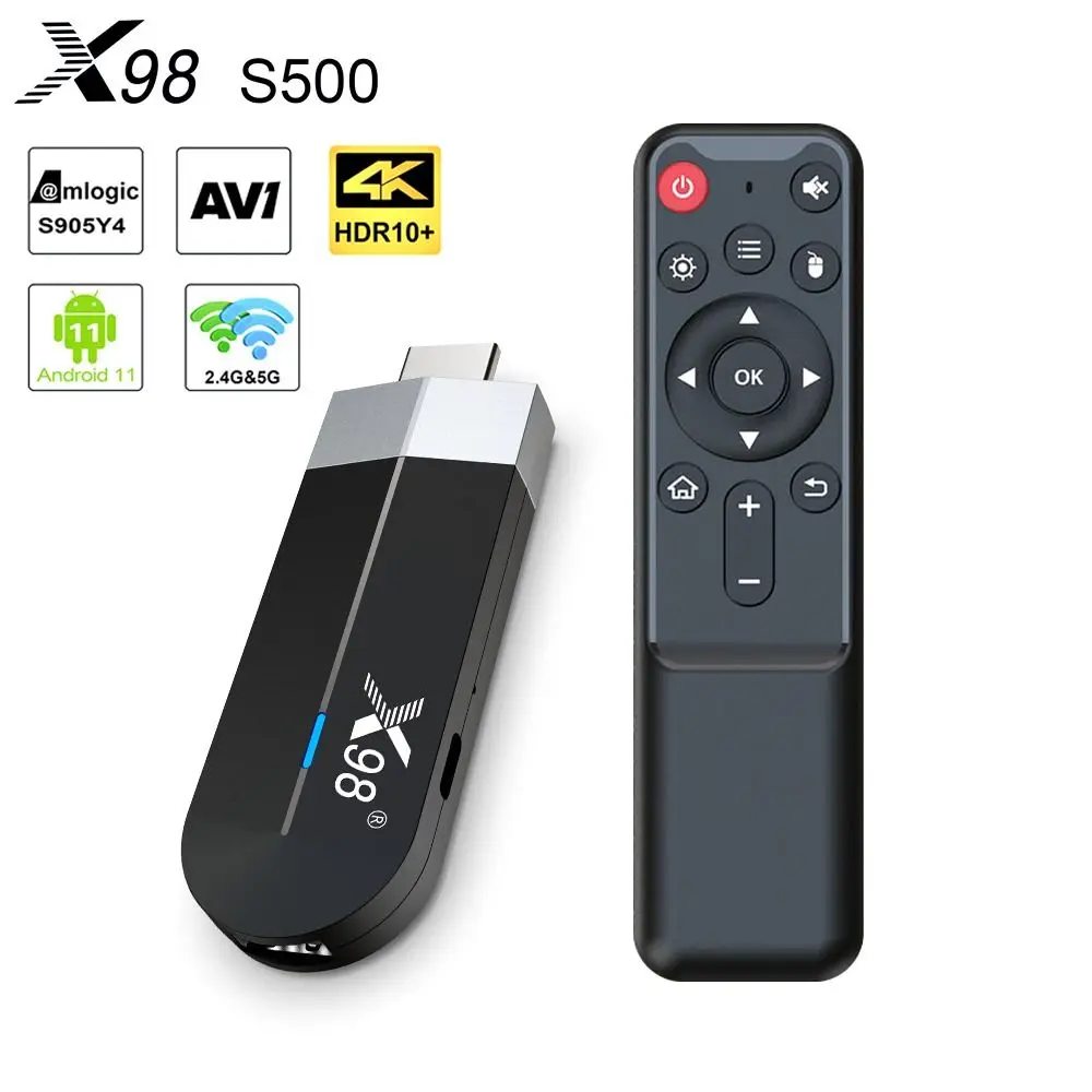 

X98S500 Home Theater 4K H.265 HEVC 2.4G/5G Dual WiFi Bluetooth Amlogic S905Y4 Android 11 Smart TV Box Set Top Box