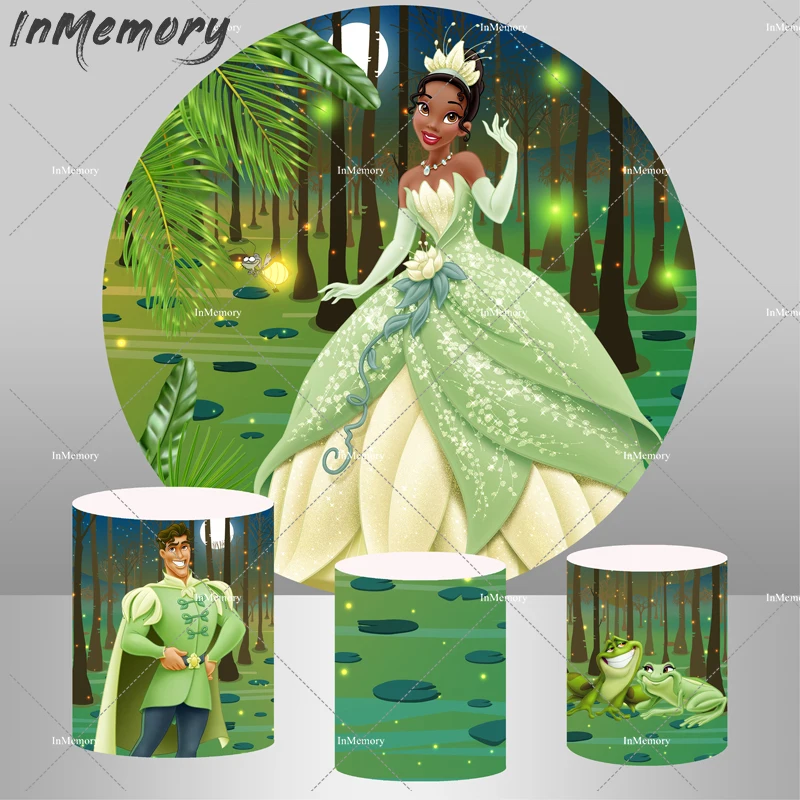 Cartoon Princess Tiana Round Circle Fondale Cover Per Ragazza Birthday Party Decor Prince And Frog Cilindro Piedistallo Copre Banner